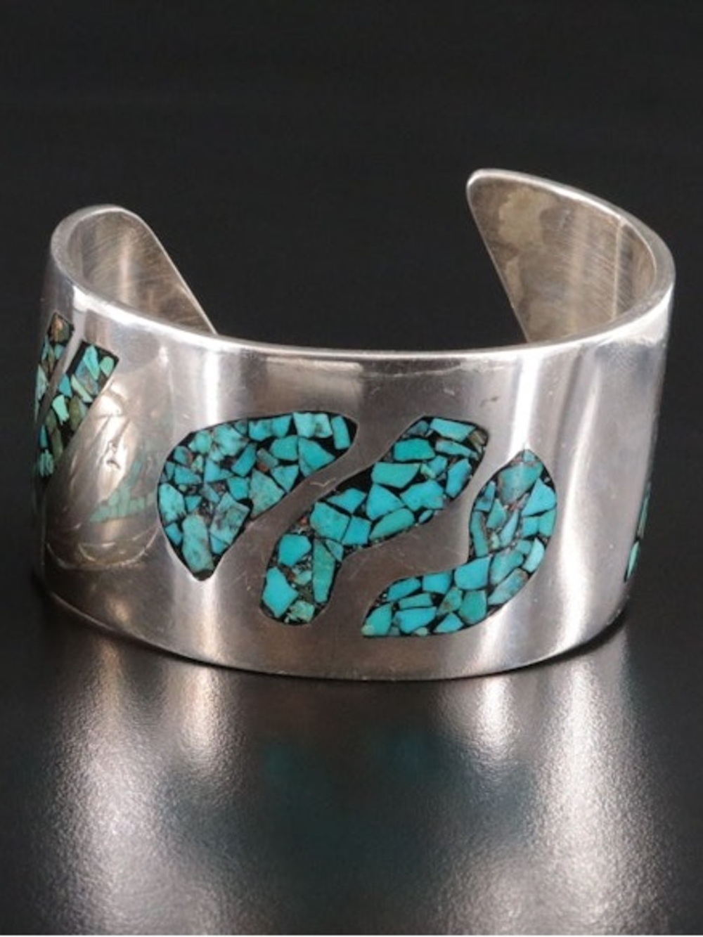 Heavy Sterling Silver Turquoise Inlay Cuff Bracelet 134g- Turquoise